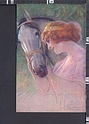 P1972 Illustrazione Firmata DONNA CON CAVALLO HORSE Riproduzione da Originale FP