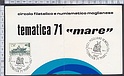B1149 TIMBRO MOGLIANO VENETO (TREVISO) 1971 TEMATICA MARE BOLLO GIORNATA DEL FRANCOBOLLO (CARTONCINO PIEGATO)