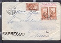 B4473 Italia Storia postale 1952 ITALIA AL LAVORO Lire 25 x 3 ESPRESSO